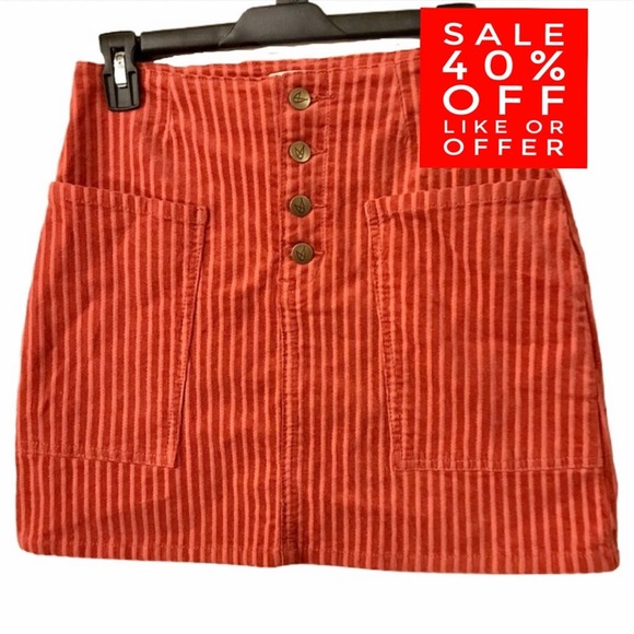 MPD MINKPINK Striped Orange Corduroy Skirt Small